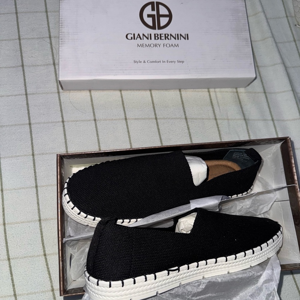 Giani Bernini Black and White Loafers with Espadrille Sole